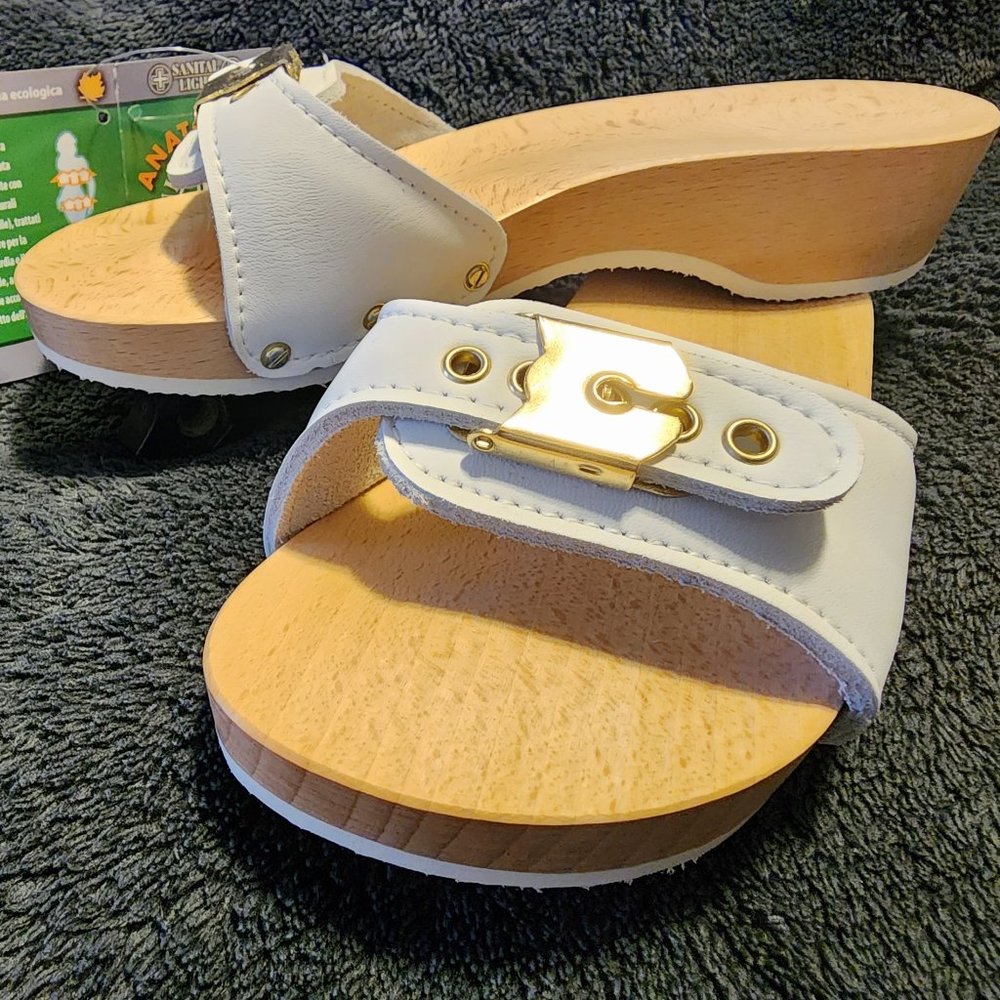 DR SCHOLL`S STYLE WOODEN ORTHOPEDIC CLOGS MADE IN ITALY